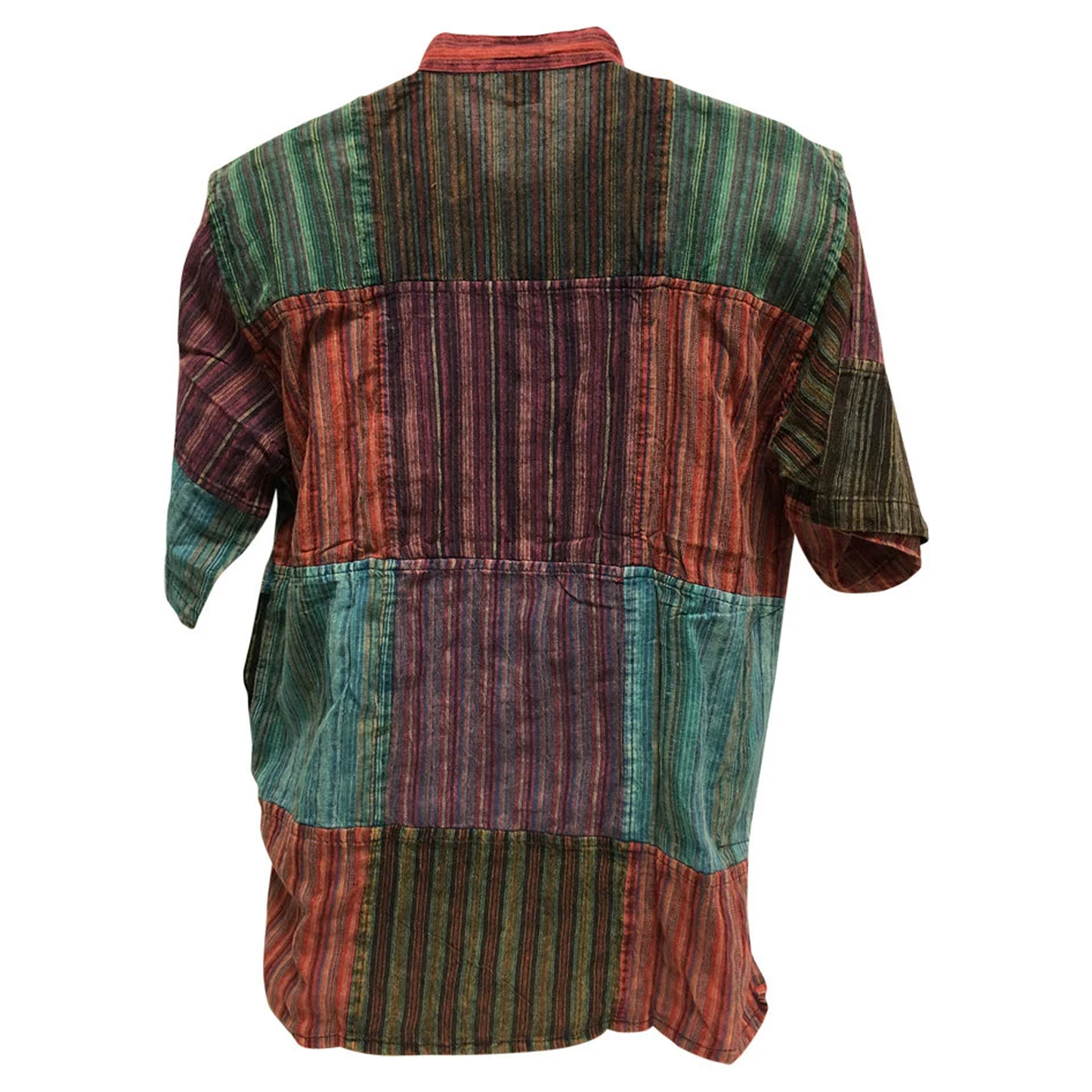 Men's Bohemian Vintage Mandarin Collar Short Sleeve cotton Patchwork Shirt