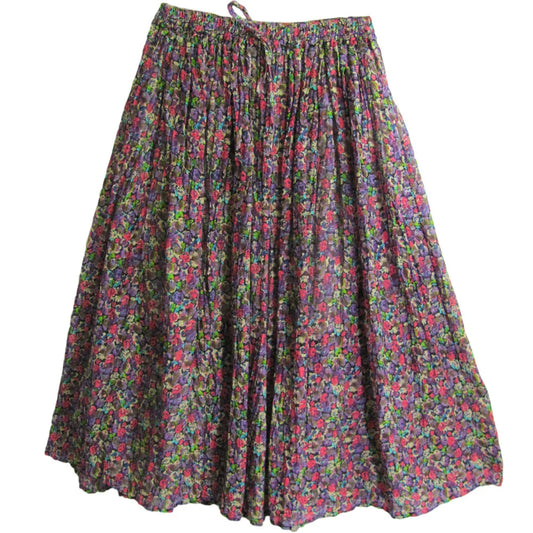 Purple Multicolor Stippled Indian Gauze Cotton Crinkle Broomstick Long Skirt #68