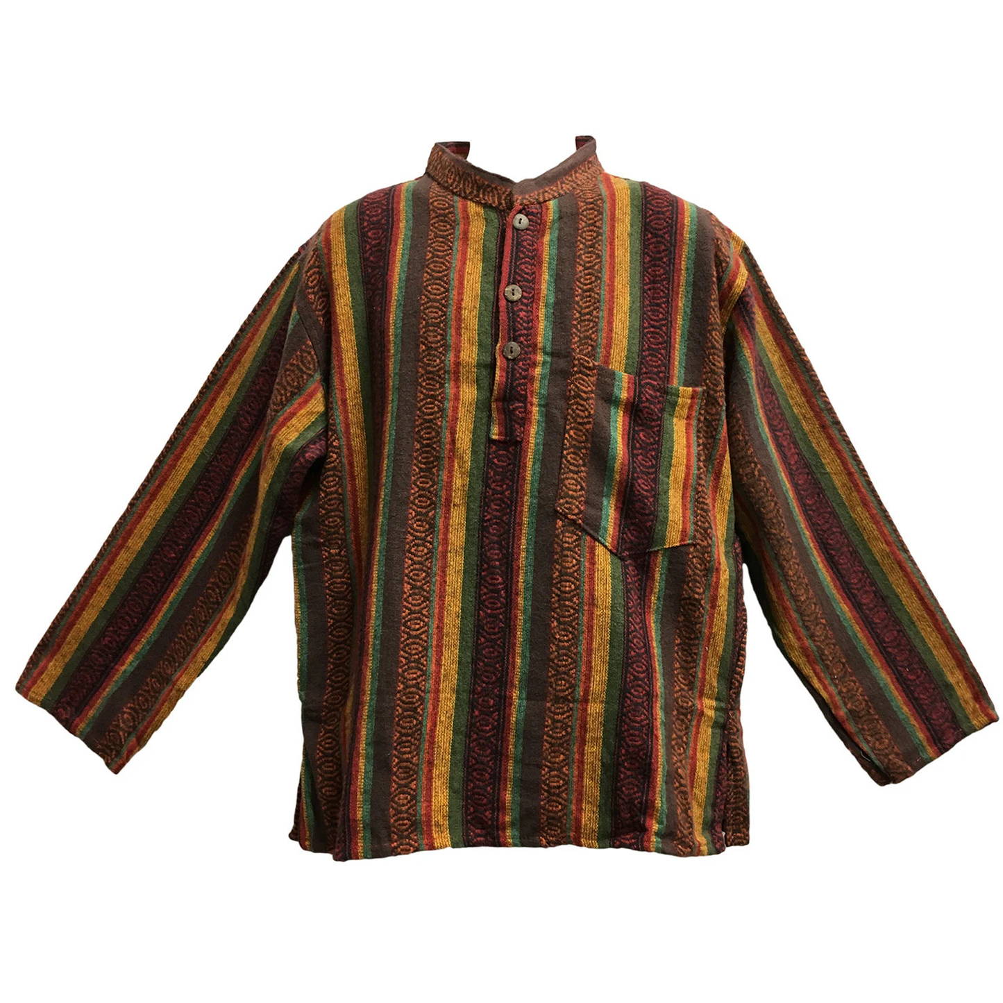 Men's Vintage Indian Ethnic Heavy Cotton Long Sleeve Striped Hippie Boho Shirt Kurta Tunic