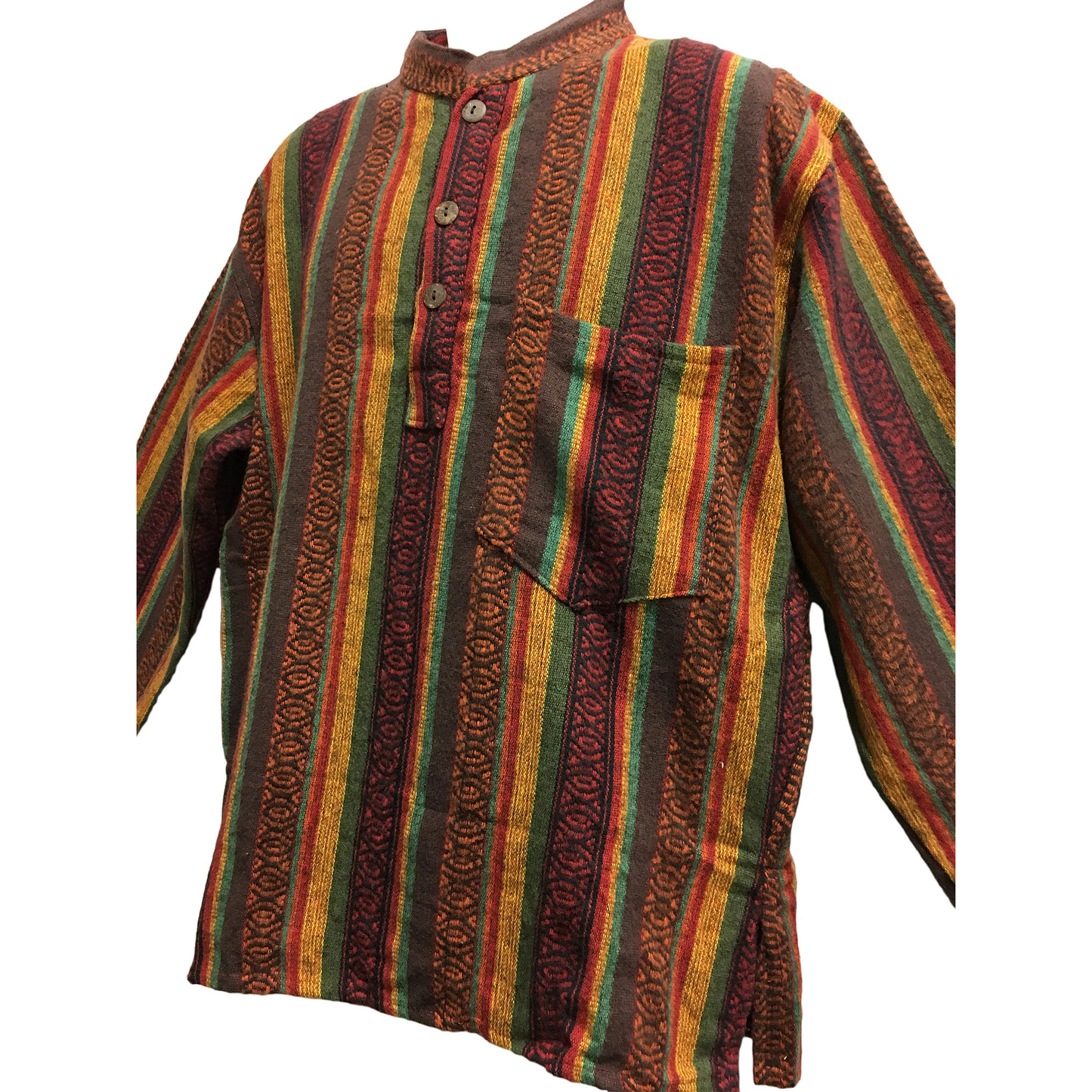 Men's Vintage Indian Ethnic Heavy Cotton Long Sleeve Striped Hippie Boho Shirt Kurta Tunic