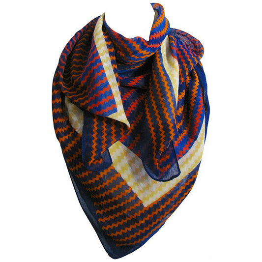 Royal Blue & Orange Zig-Zag Design Print Square Scarf Shawl JK17