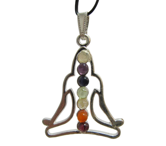 Seven Chakra Crystal Reiki Healing Balancing Silver-Tone White Metal Necklace Pendant