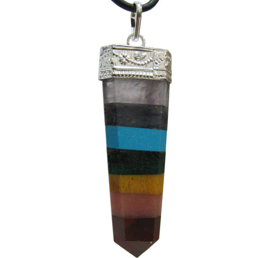 Seven Chakra Quartz Crystal Healing Feng Shui Balancing Stones Pendant w/Gift Pouch