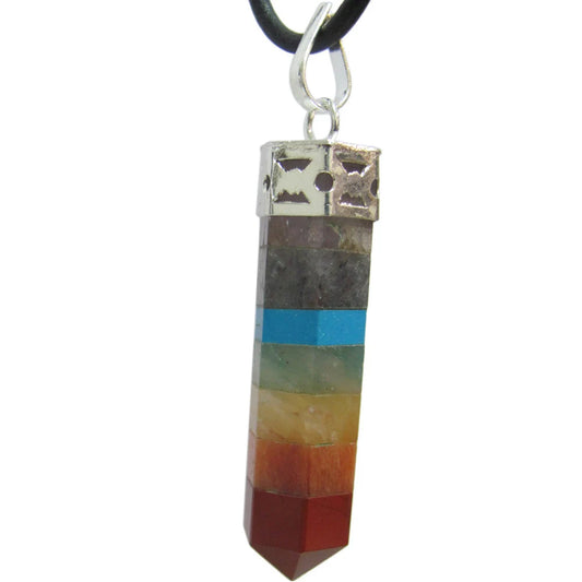 Seven Chakra Quartz Crystal Healing Feng Shui Balancing Stones Point Pendant w/Gift Pouch