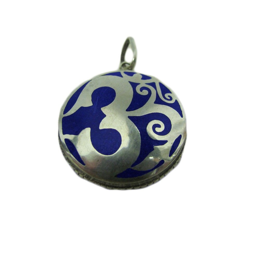 Tibetan Lapis & White Metal Yoga Meditation Pendant