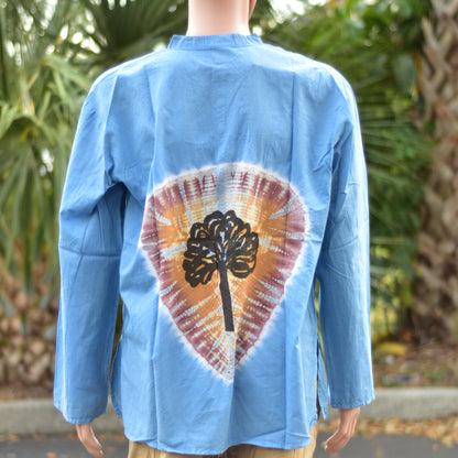 Bohemian Cotton Embroidered Tree Design Men's Tunic Shirt Blue India