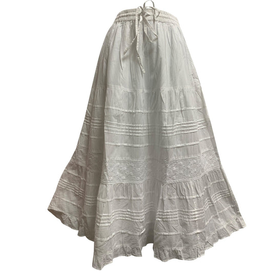 White Embroidered Eyelet Tiered Indian Fine Gauze Cotton boho Long Maxi Skirt (JK8)