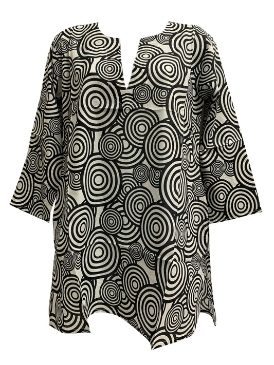 Women's Boho Bohemian Indian Cotton Black White Circle Printed Kurti Tunic Dress Blouse ANJU #5