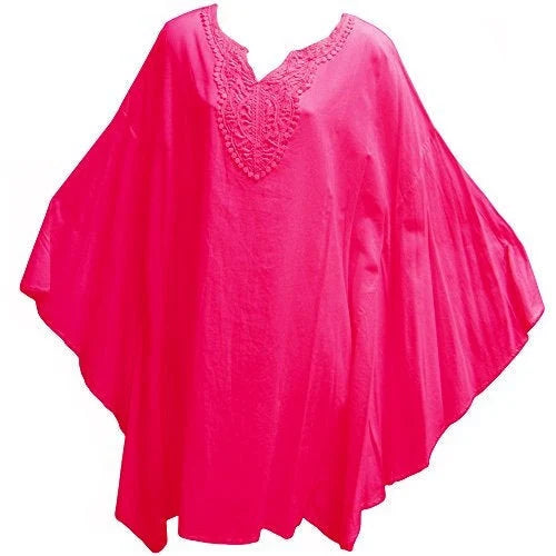 Women's Plus Size Pure Cotton Pink Cover Up Caftan Poncho Tunic Blouse