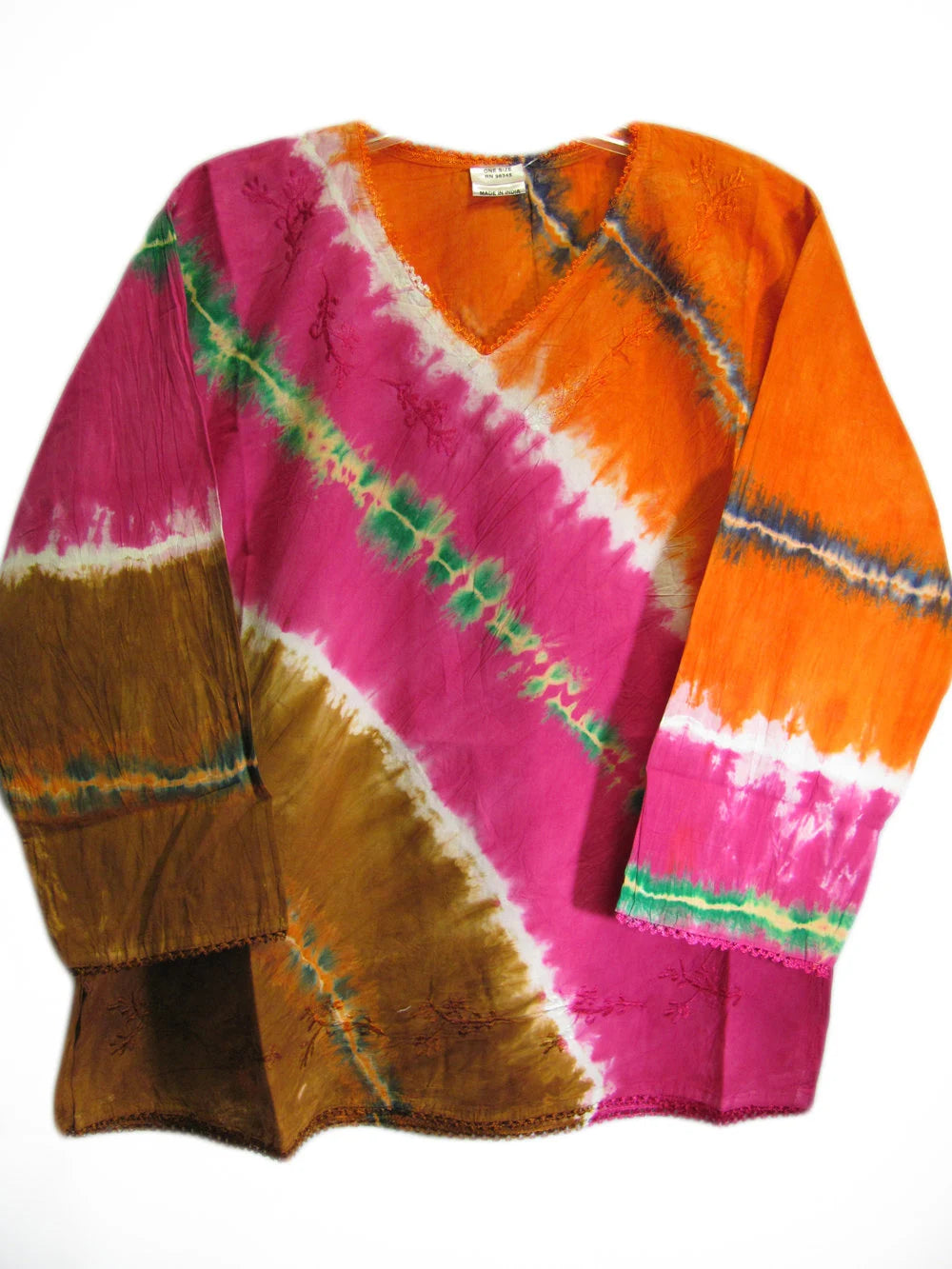 Women's Tie-Dye Embroidered Indian Cotton Hippie Cover-Up Blouse Top