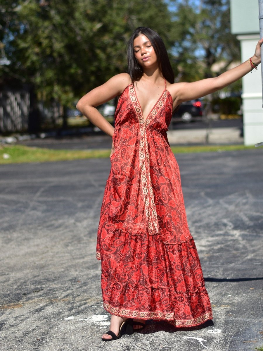 boho silk maxi dress Silk Blend Maxi Dress For Women Free Size Light Weight Boho Maxi For Party