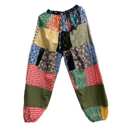 EthnVintage Earthtone Patchwork Unisex Cotton  Boho hippie Yoga Harem Pants With Pockets