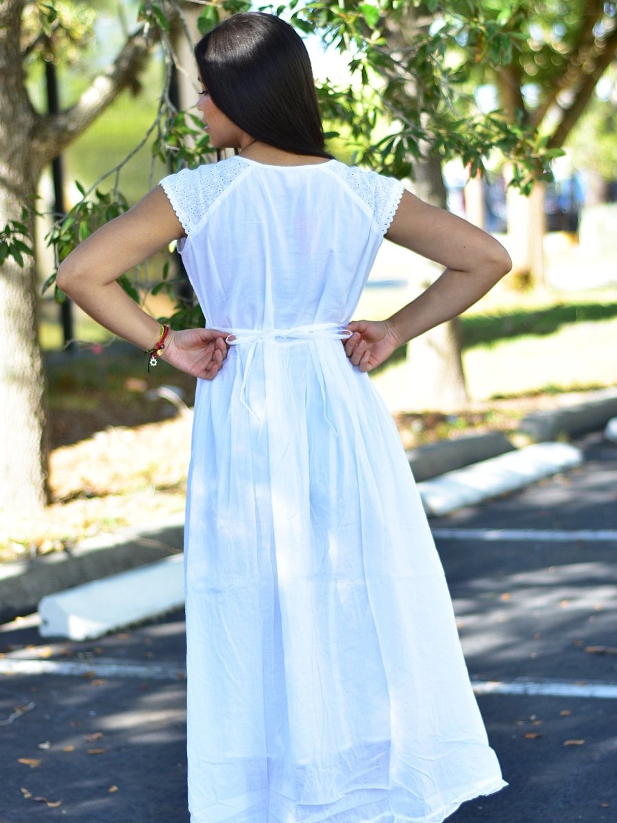 white dress loose embroidery Inez Cotton Mini Dress in White Lilly Embroidery Ivory