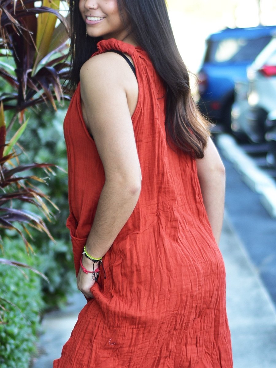 Boho Gauze Cotton Tank Dress with Pockets | Ambali Fashion Boho Gauze Cotton Tank Dress with Pockets | Ambali Fashion