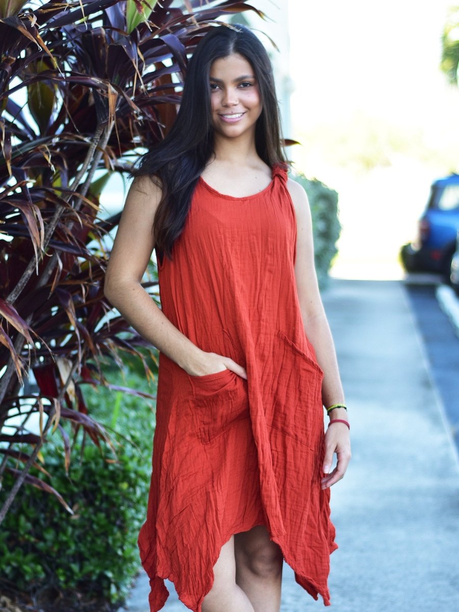 Boho Gauze Cotton Tank Dress with Pockets | Ambali Fashion Boho Gauze Cotton Tank Dress with Pockets | Ambali Fashion