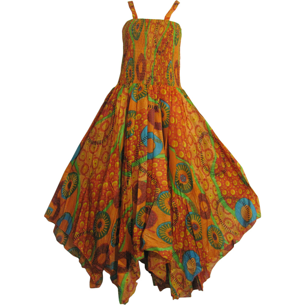 Bohemian Indian Gauze Cotton Smocked Bodice Sleeveless Summer Long Maxi Dress - Ambali Fashion Dresses 