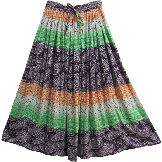 Indian Ethnic Paisley Print Gypsy Bohemian Crinkled Long Broomstick Skirt #10 - Ambali Fashion Skirts 