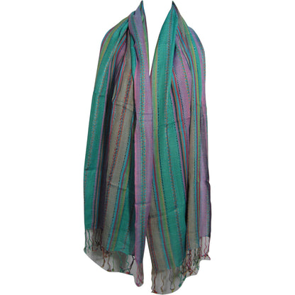 Striped Multicolor Woven Fringed Yoga Organic Cotton Scarf (#13) - Ambali Fashion Cotton Scarves accessory, bohemian, casual, ethnic, gypsy, hippie, shawl, stole, trendy, unisex, woven, wrap