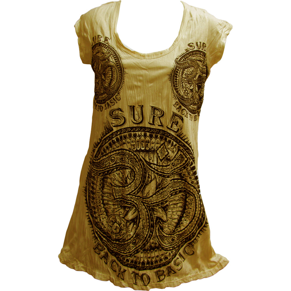 SURE Hippie Yoga Om Crinkled Cotton Short-Sleeve Tunic Dress T-Shirt #146 - Ambali Fashion Blouses 