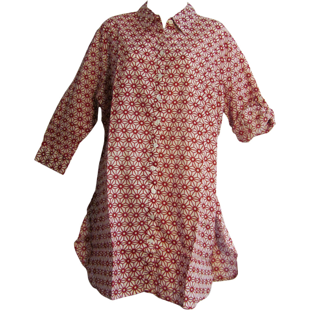 Indian Gauze Cotton Roll Tab 3/4 Sleeve Long Tunic Blouse Top SITA - Ambali Fashion Blouses 