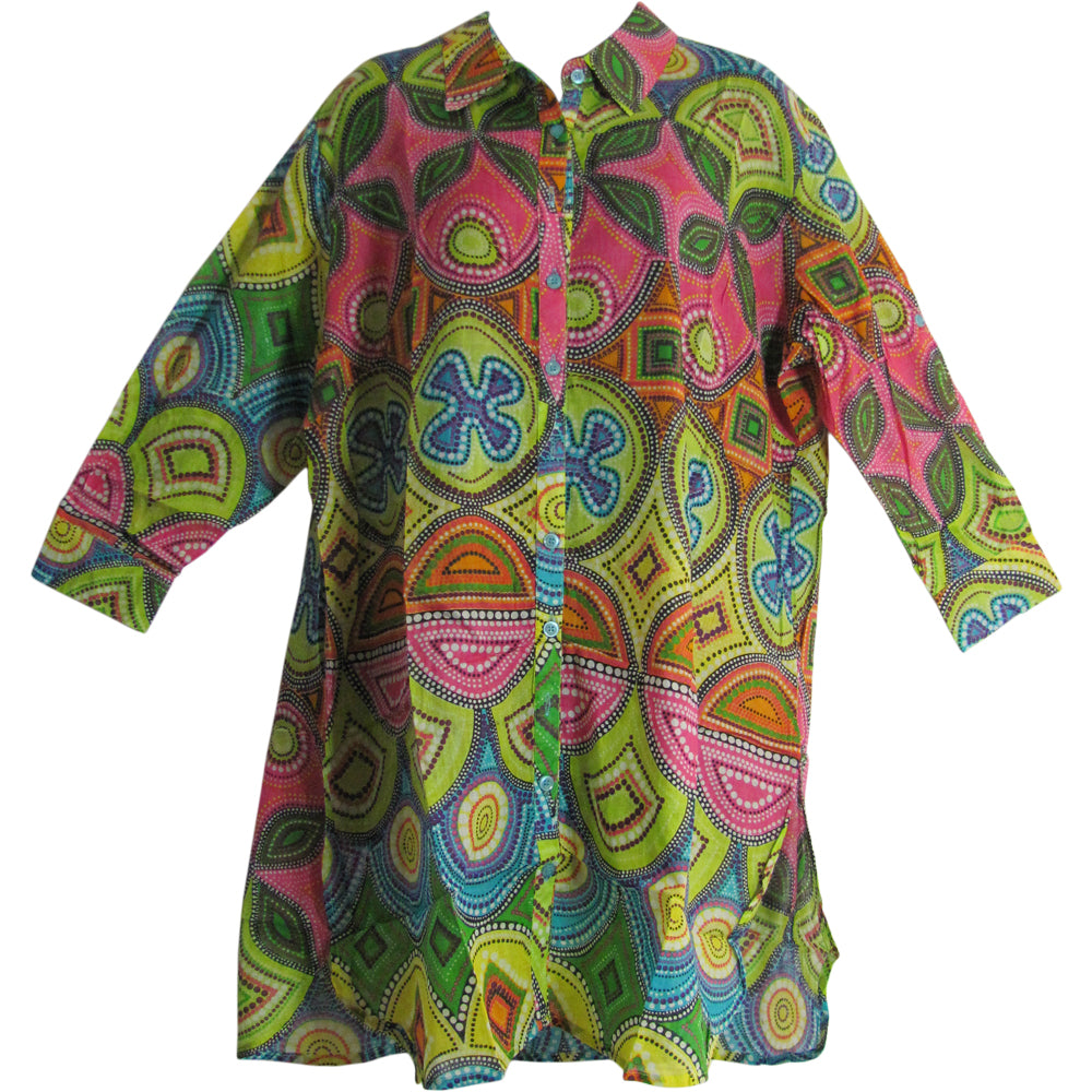 Missy Indian Gauze Cotton Roll Tab 3/4 Sleeve Long Tunic Blouse Top Sita - Ambali Fashion Blouses 