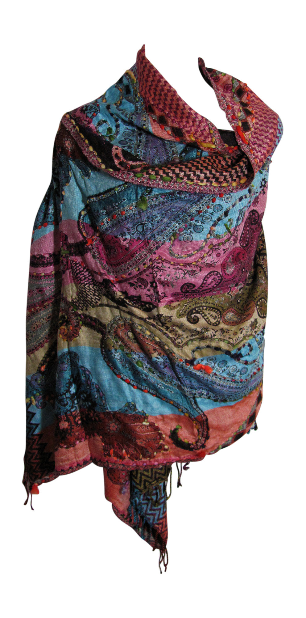 Ethnic Paisley Embroidered Reversible Indian Pashmina Shawl Stole Sonali Assortment - Ambali Fashion Scarves accessory, bohemian, boho, casual, classic, ethnic, gypsy, hippie, shawl, stole, t