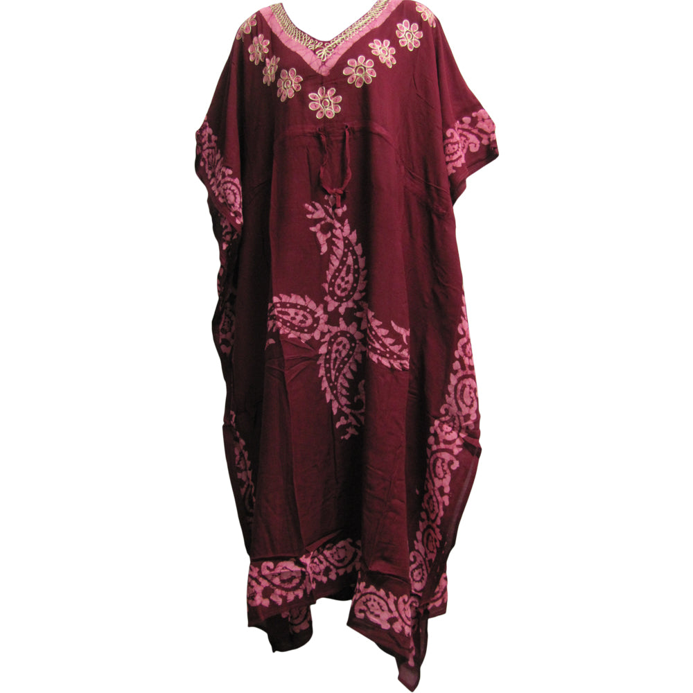 Indian Boutique Embroidered Paisley Bohemian Gypsy Long Caftan Dress - Ambali Fashion Caftans and Coverups 
