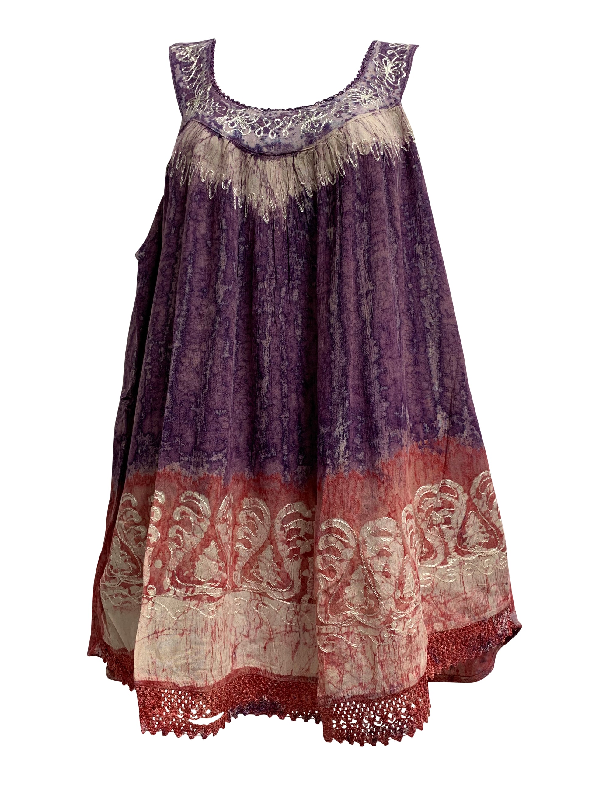 Ethnic Print Tie-Dye Batik Embroidered Gauze Sleveless Lace Boho Cami Blouse #417 - Ambali Fashion Blouses bohemian, boho, casual, eastern, ethnic, gypsy, hippie, indian, meditation, sixties,