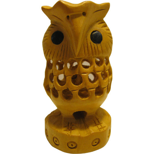 Collectible Wooden Indian Statue Owl with Baby Handmade Sculpture Figurine #2 - Ambali Fashion Home Accents 