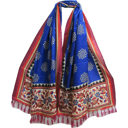 Indian Silk Paisley Border Print Fringed Long LARGE Scarf Shawl Wrap Stole - Ambali Fashion Silk Scarves casual, classic, decoration, indian, shawl, sixties, stole, wrap