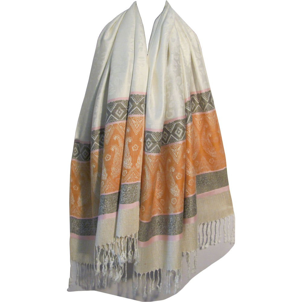 Reversible Jacquard Paisley Print Pashmina Silk Scarf Shawl Wrap - Ambali Fashion Pashminas 