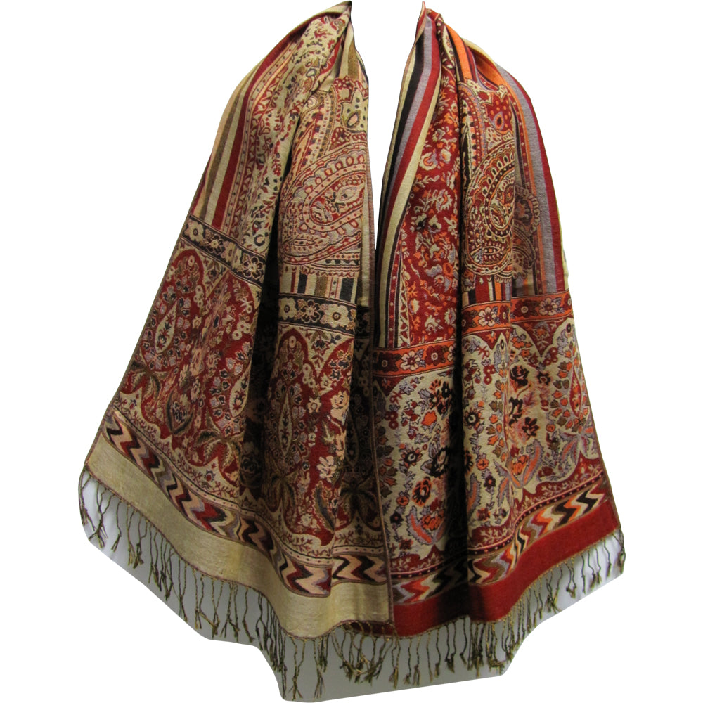 Reversible Jacquard Burgundy Paisley Pashmina Silk Scarf Shawl Wrap #3 - Ambali Fashion Pashminas 