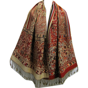 Reversible Jacquard Burgundy Paisley Pashmina Silk Scarf Shawl Wrap #3 - Ambali Fashion Pashminas 