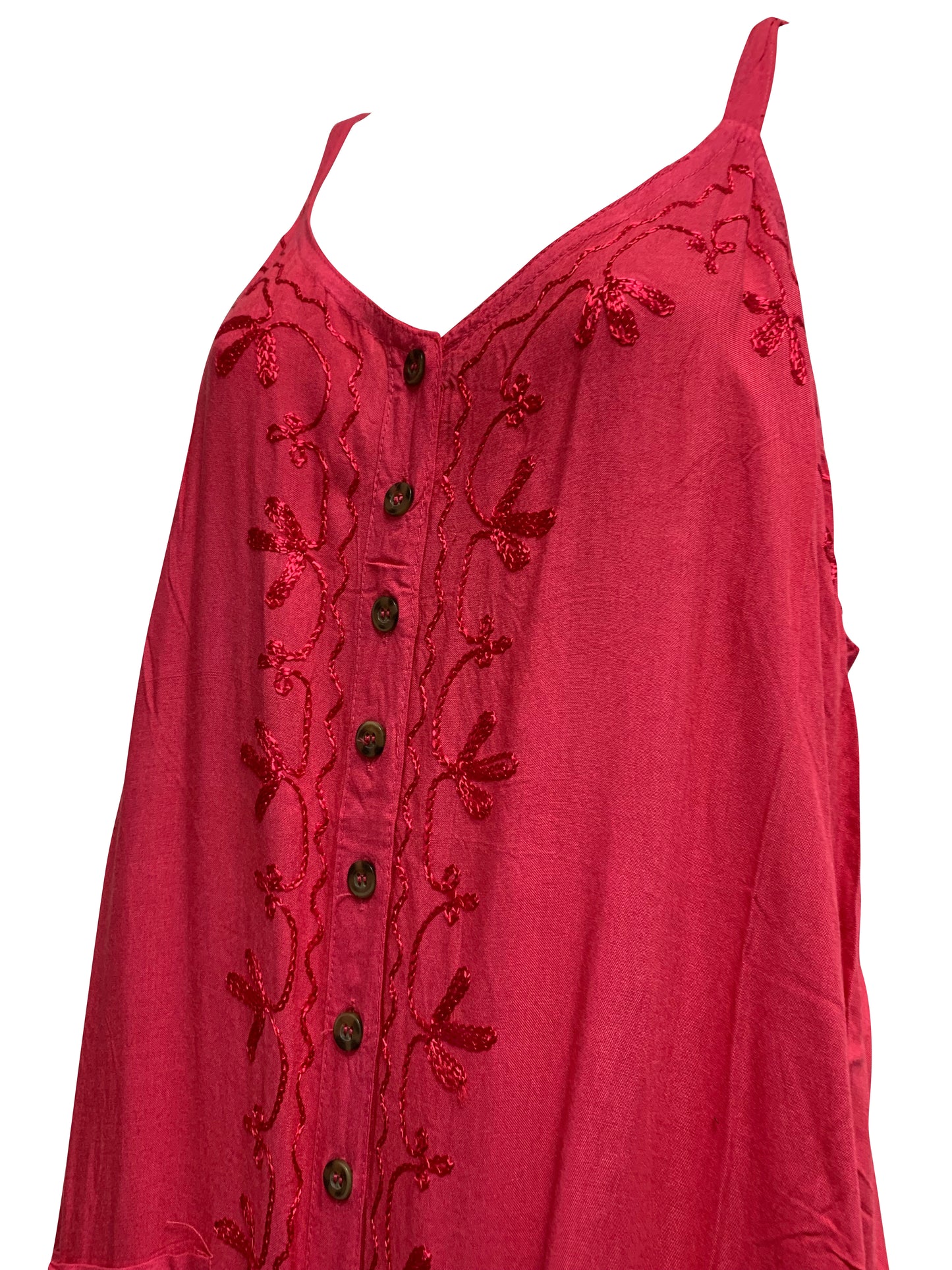 Stonewashed Embroidered Sleeveless Two Pocket Boho Cami Shift Dress Leela