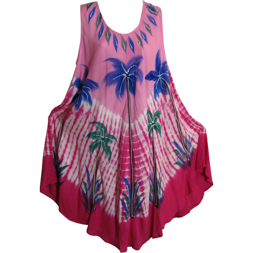 Missy Plus Bohemian Sleeveless Tie-Dye Palm Tree Long Sun Dress Priyanka - Ambali Fashion Dresses 