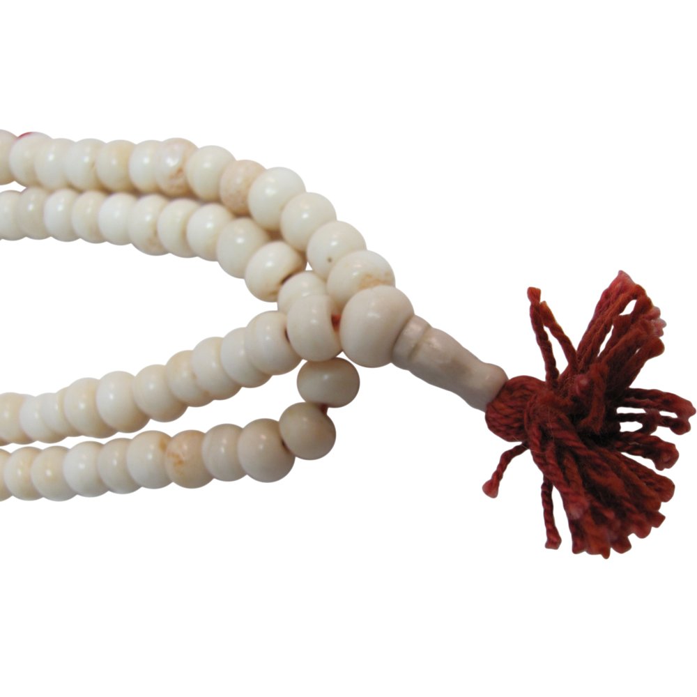 Tibetan 108ct White Bone Japa Mala Hindu Yoga Prayer Bead Necklace