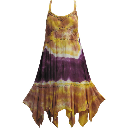 Embroidered Bohemian Tie-Dye Adjustable Sleeveless Long Sun Dress Purvi - Ambali Fashion Dresses 