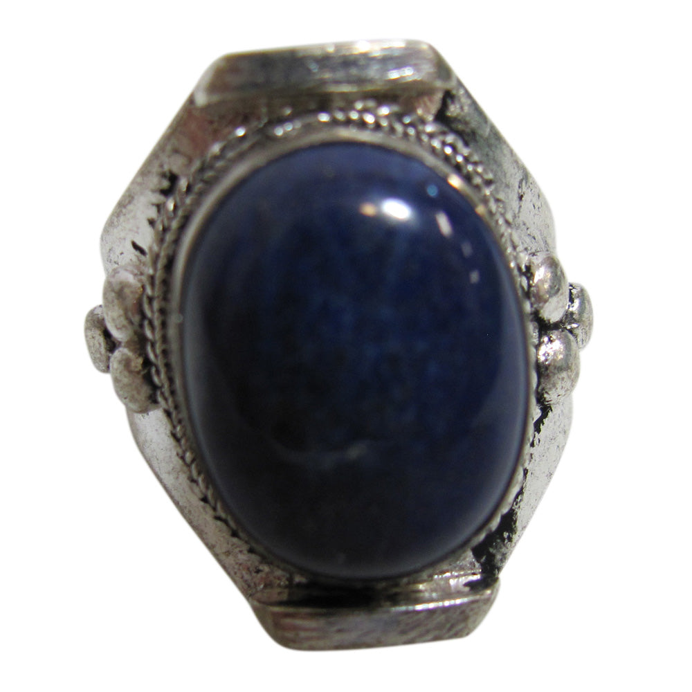 Unisex Ethnic Lapis Lazuli Silver-Tone Vintage Adjustable Ring #5 - Ambali Fashion Rings 