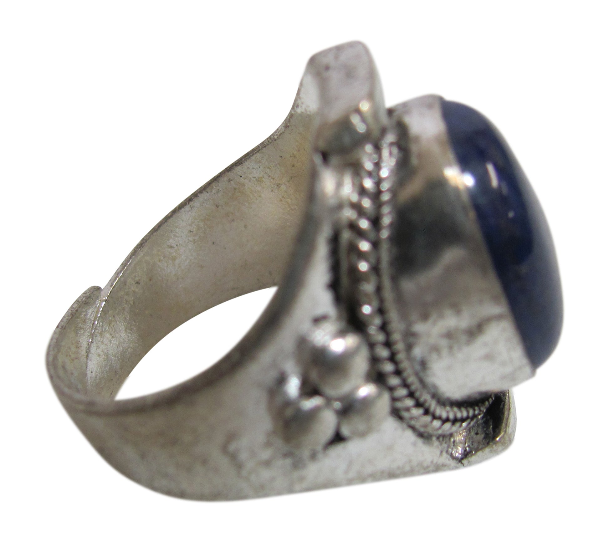 Unisex Ethnic Lapis Lazuli Silver-Tone Vintage Adjustable Ring #5 - Ambali Fashion Rings 
