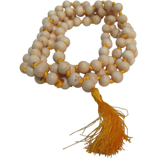 108ct 9mm Tulsi Wood Beads Tibetan Hindu Buddhist Om Carved Mala Bead Necklace w/ Gift Pouch - Ambali Fashion Necklaces accessory, bohemian, boho, ethnic, gypsy, hippie, indian, meditation, n
