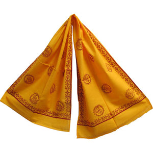 Saffron Yellow & Red Om Meditation Yoga Altar Cloth Prayer Shawl Scarf - Ambali Fashion Evening Scarves accessory, bohemian, boho, classic, eastern, ethnic, gypsy, hippie, indian, meditation,
