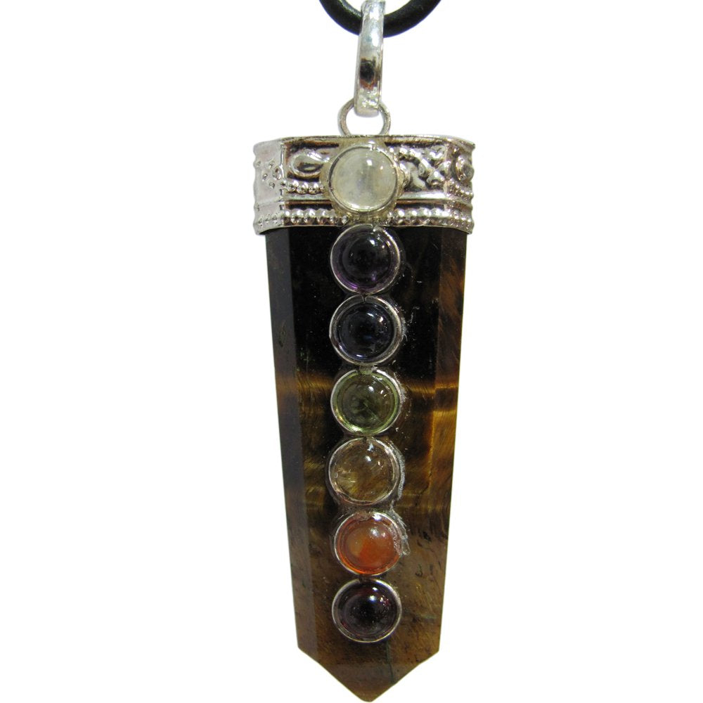 Healing Feng Shui Seven Chakra Balancing Tiger's Eye Quartz Crystal Pendant - Ambali Fashion Pendants accessory, bohemian, boho, casual, eastern, ethnic, gypsy, hippie, indian, meditation, ne
