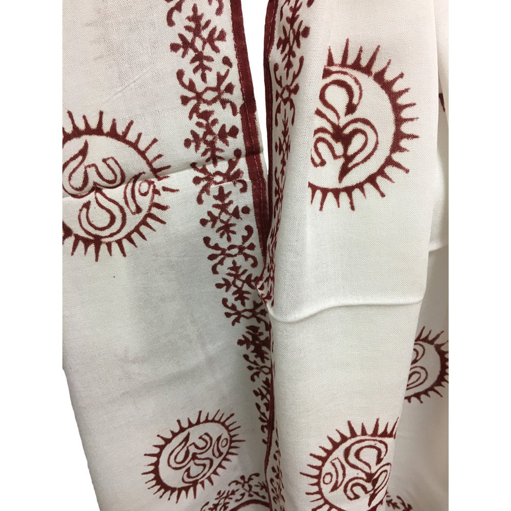 White, Red, & Gold Om Meditation Yoga Altar Cloth Prayer Shawl Scarf - Ambali Fashion Evening Scarves accessory, bohemian, boho, classic, eastern, ethnic, gypsy, hippie, indian, meditation, n