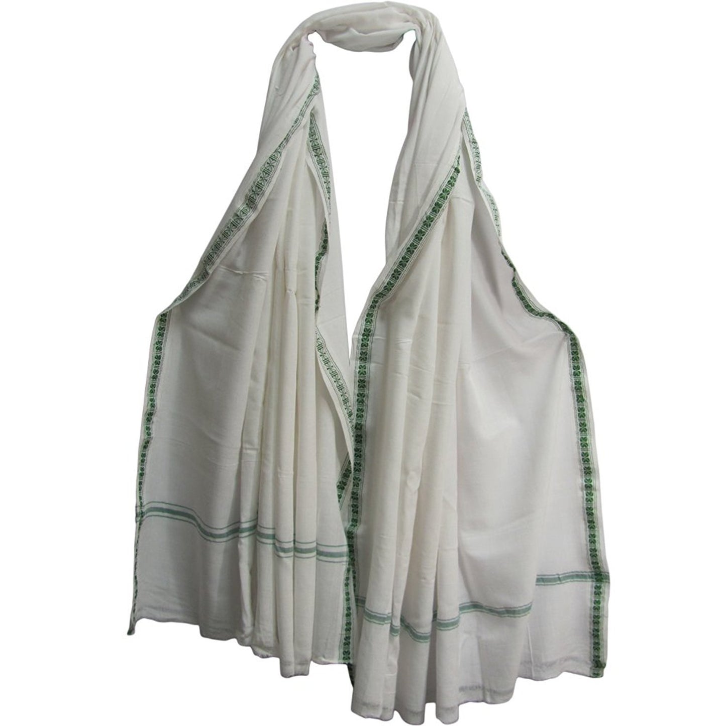 Indian Yoga Meditation White Cotton Scarf Shawl Wrap (47" x 90") - Ambali Fashion Cotton Scarves accessory, bohemian, boho, casual, classic, ethnic, gypsy, hippie, meditation, new age, shawl,