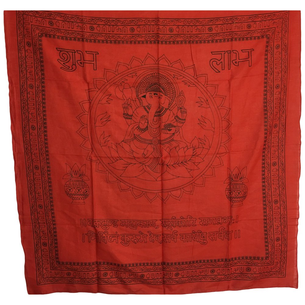 Indian Home Decor Ganesh Mantra Cotton Altar Cloth Tapestry (40"x 40") - Ambali Fashion Fabrics accessory, altar cloth, beach, bohemian, boho, coverlet, curtain, decor, decoration, dorm, east