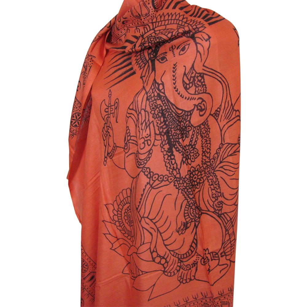 Good Luck Ganesh Bohemian Indian Om Large Scarf Shawl Altar Cloth Coral - Ambali Fashion Cotton Scarves accessory, bohemian, boho, casual, classic, ethnic, gypsy, hippie, indian, meditation, 