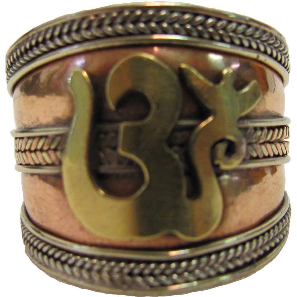 Sanskrit Om Ohm Three Metal Balance and Healing Yoga Ring - Ambali Fashion Rings accessory, bohemian, boho, casual, classic, copper, ethnic, gypsy, hippie, new age, ring, traditional, trendy,