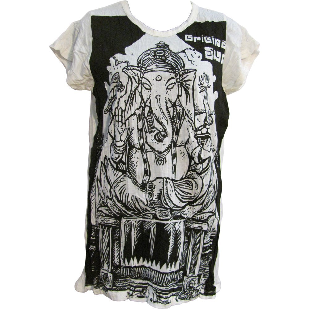 Sure Hippie Yoga Ganesh Crinkled Cotton Short-Sleeve T-Shirt Blouse #153 - Ambali Fashion Blouses bohemian, boho, casual, classic, eastern, ethnic, gypsy, hippie, indian, new age, sixties, t-