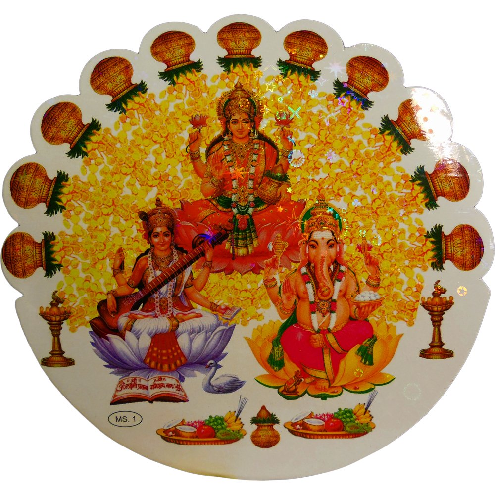 Ganesh Lakshmi Saraswati Hindu God of Removal of Obstacles Prosperity Knowledge Yoga Meditation Art Decal Sticker - Ambali Fashion Stickers accessory, bohemian, decal, decoration, eastern, in