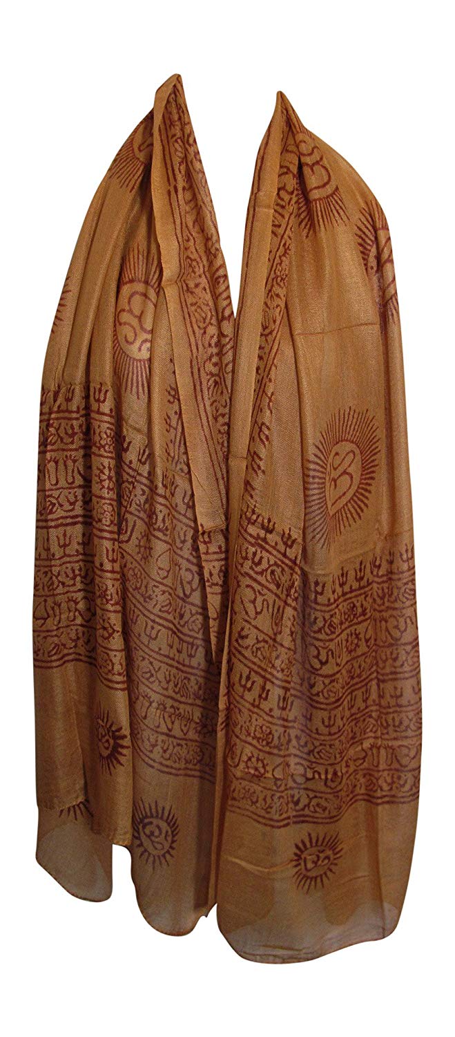 Ethnic Om (Aum) Mantra Sanskrit Block Print Long Indian Cotton Scarf - Ambali Fashion Cotton Scarves accessory, bohemian, boho, casual, classic, eastern, ethnic, gypsy, hippie, meditation, ne